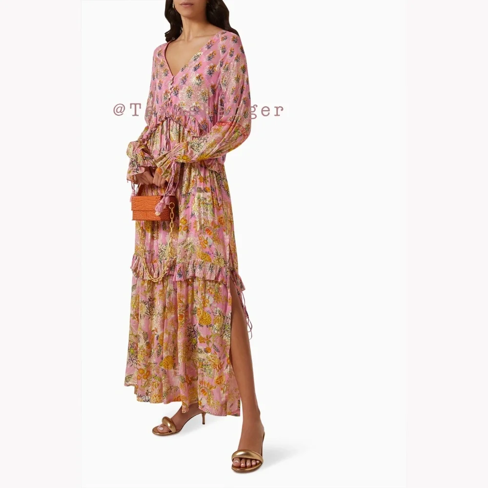 NWT HEMANT & NANDITA Dhea Kaftan M Medium Canary Yellow Taffy - Picture 5 of 16